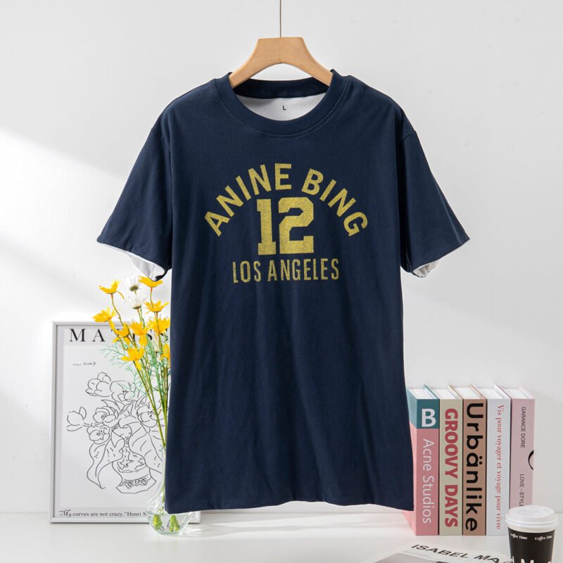 Printed Gold Contrast Double-sided Cotton Short-sleeved T-shirt for Women-ABT17DB - 图片 2