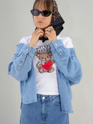 Bear Graphic Printed Letter Cotton Slim Short Sleeve T-shirts Women-GN04