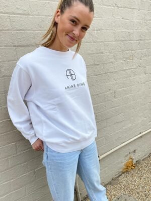 Classic LOGO Printed Fleece White Cotton Women's Crew Neck Sweatshirt-ABS2473WT