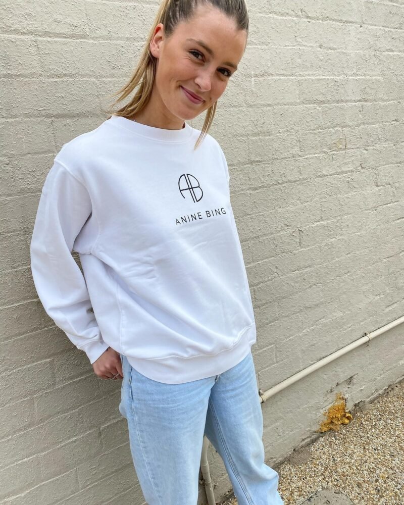 Classic LOGO Printed Fleece White Cotton Women's Crew Neck Sweatshirt-ABS2473WT