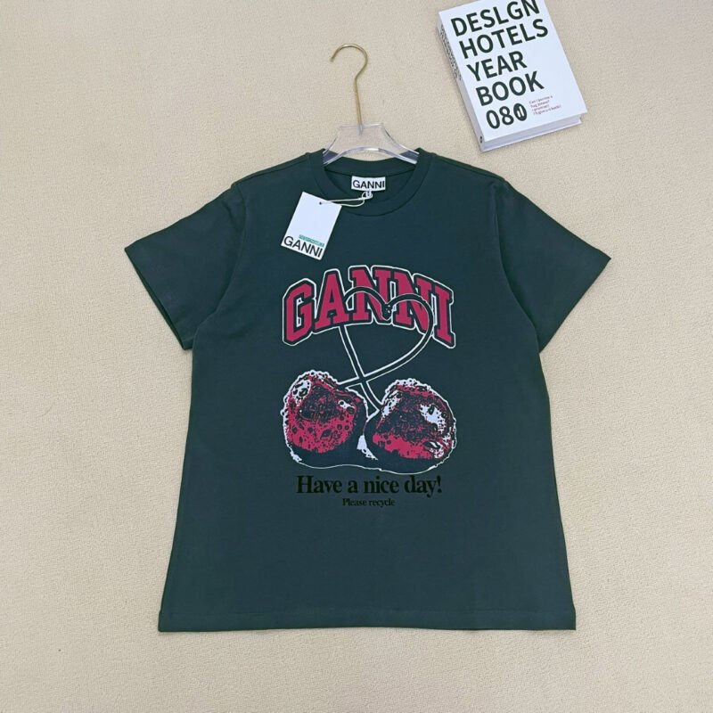 Cherry Print Letter Black Cotton T-shirt Women Summer O-neck Casual Fashion T-shirts-GN07 - 图片 17
