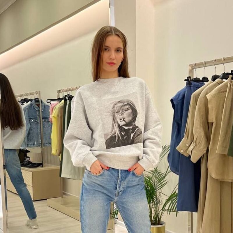 Women's Head Portrait Print Sweatshirt Round Neck Long Sleeve Pullover-ABS2439GY - 图片 13