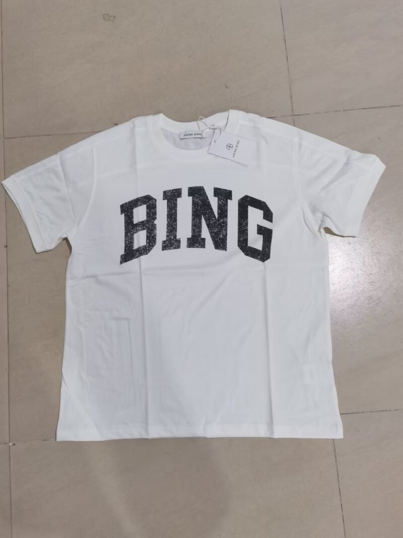 White Cotton with BING Lettering Women's Short-sleeved T-shirt-ABC16WT - 图片 5
