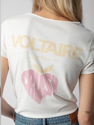 Back Letters Apple Heart Print U-neck Cotton Women's Short-sleeved T-shirt -DH-ZV-11