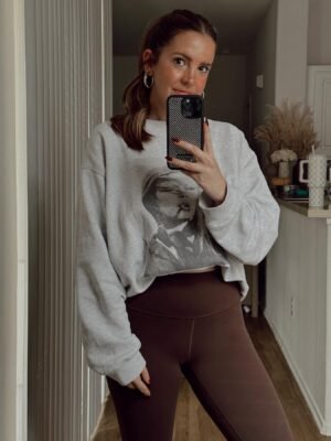 Women's Head Portrait Print Sweatshirt Round Neck Long Sleeve Pullover-ABS2439GY