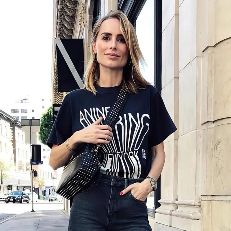 2025 Classic Letter Printed Washed Distressed Women's Short Sleeve T-shirt-ABC03BK