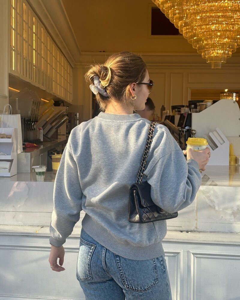 Classic Letter Printed Fleece Cotton Crew Neck Women's Sweatshirt-ABS2511GY - 图片 2