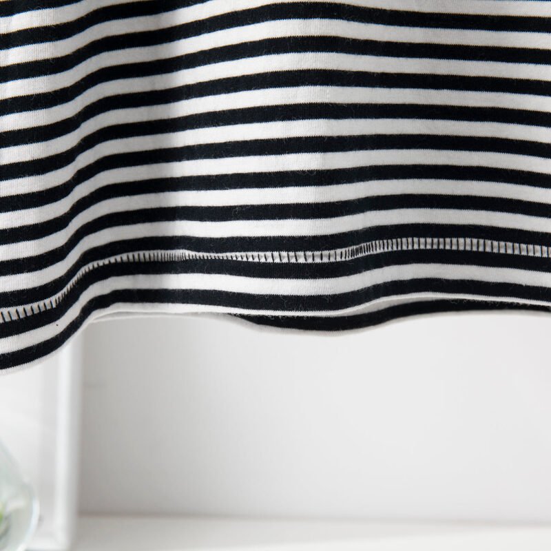 Women's Cotton Round Neck Long Sleeve T-shirt with Striped Logo Embroidery-ABT01stri - 图片 5