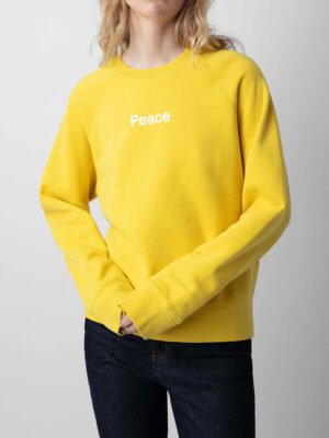 Raglan Sleeve Letter Print Yellow Round Neck Women's Sweatshirt-DH-ZV-125