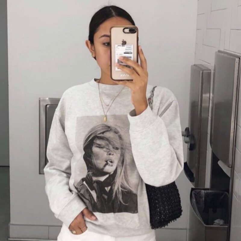 Women's Head Portrait Print Sweatshirt Round Neck Long Sleeve Pullover-ABS2439GY - 图片 12