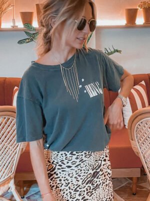 BING Printed Washed Women's Short-sleeved T-shirt-ABT29BK