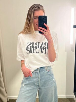 Double-image PARIS Print Front and Back English Printed Cotton Women's Round Neck T-shirt-ABT11WT