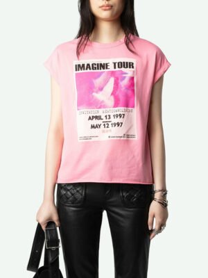Pink Printed Peace Dove and Hot Diamonds Women's Short-sleeved T-shirt-DH-ZV-156