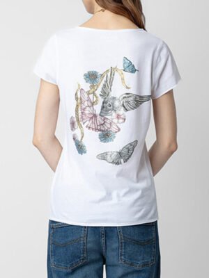 Back Skull Butterfly Hot Diamond U-neck Women's Short-sleeved T-shirt-DH-ZV-81