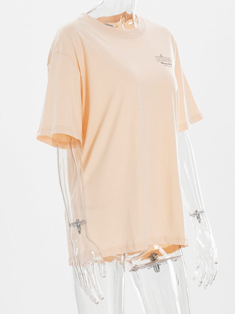 Letter Print Cotton T-shirt Women O-neck Short Sleeve Tops-GN59 - 图片 4