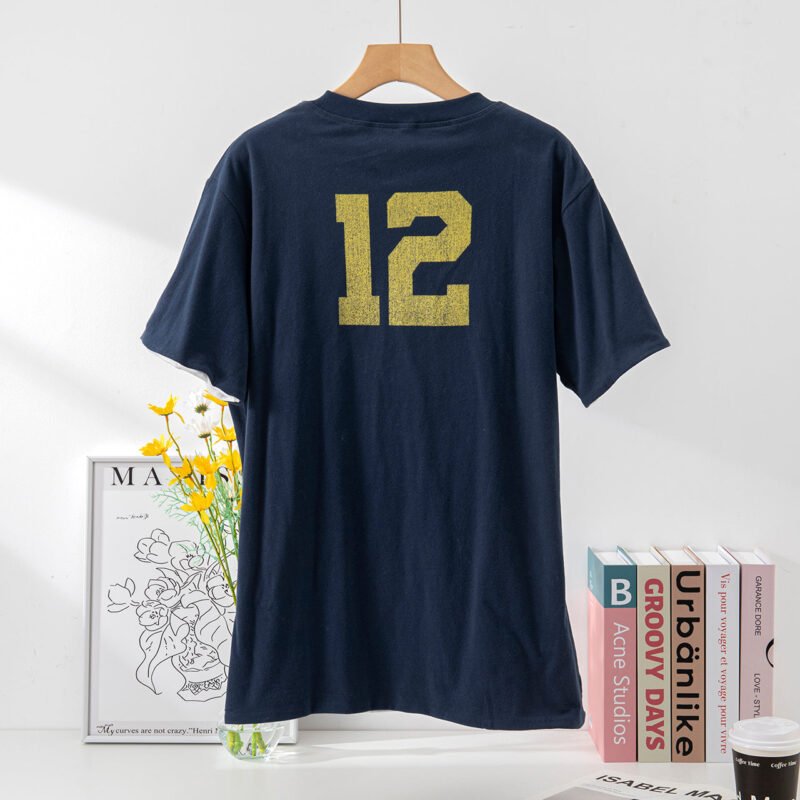 Printed Gold Contrast Double-sided Cotton Short-sleeved T-shirt for Women-ABT17DB - 图片 3