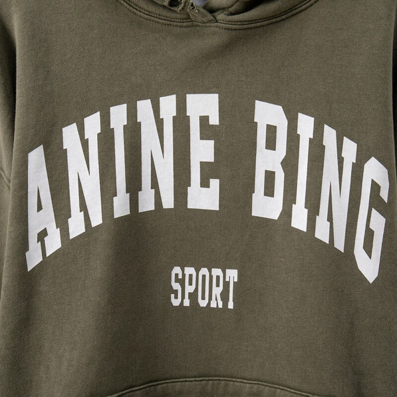 Green Classic Letter Print Washed Color Fried Snowflake Loose Hooded Sweatshirt-ABS2405GN - 图片 6
