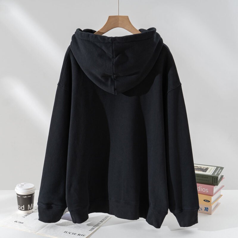 Letter Printed Fleece Washed Distressed Women's Hooded Sweatshirt-ABS2499BK - 图片 11