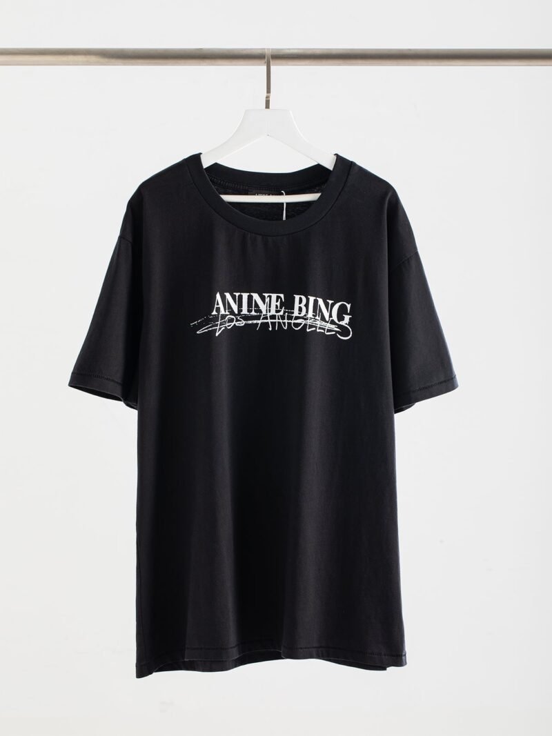 Letter Printed Washed Black and Gray Distressed Women's Short Sleeve T-Shirt-ABT49BK - 图片 3