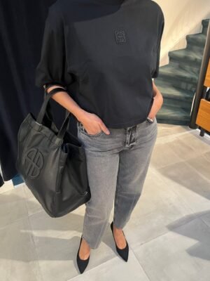 Black White Women's Short Sleeve Cropped T-shirt-SPF-230