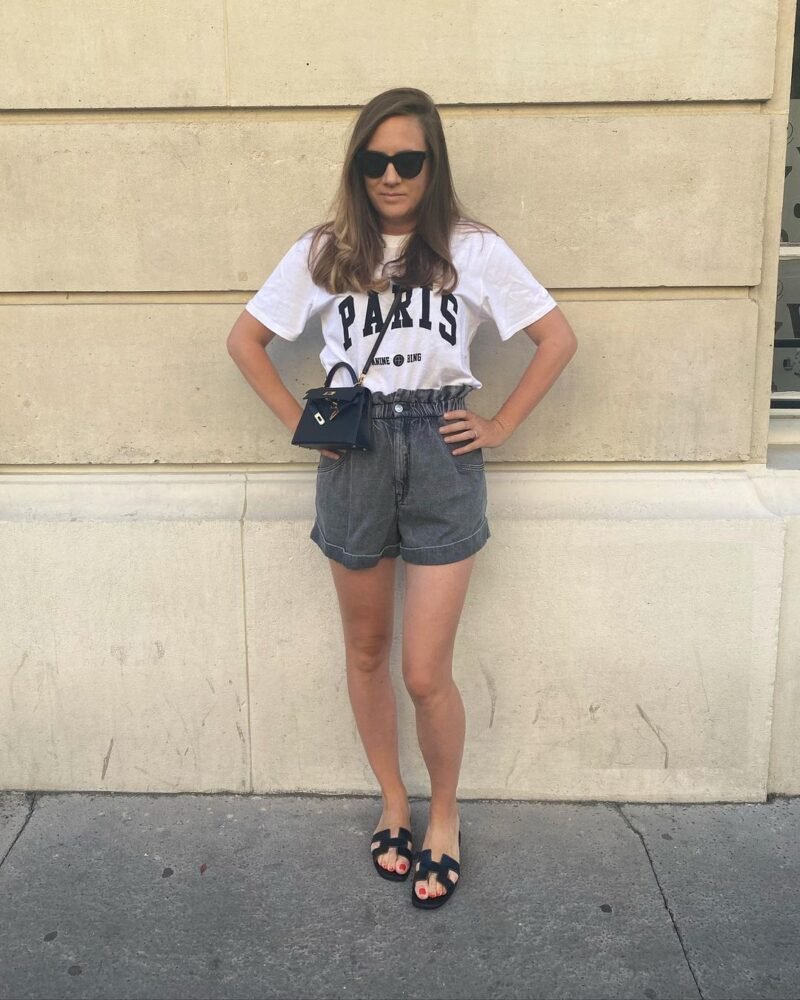 Paris Letter Print Sleeve Logo Embroidery Cotton Women's Short-sleeved T-shirt-ABT08WT - 图片 2