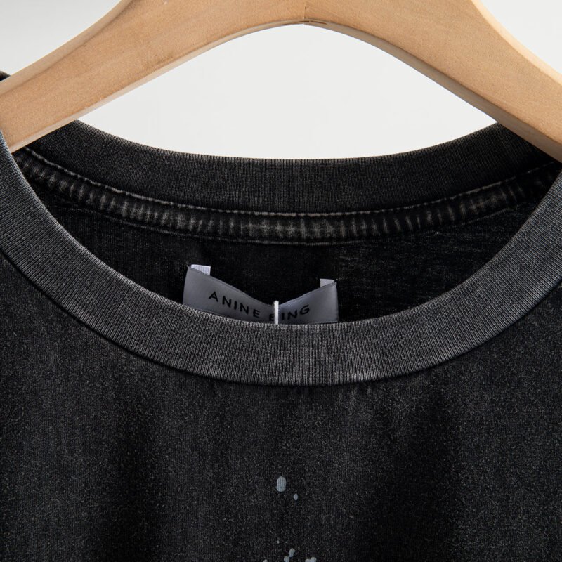 Letters White Ink Digital Print Faded Washed Short Sleeve T-shirt-ABT28BK - 图片 4