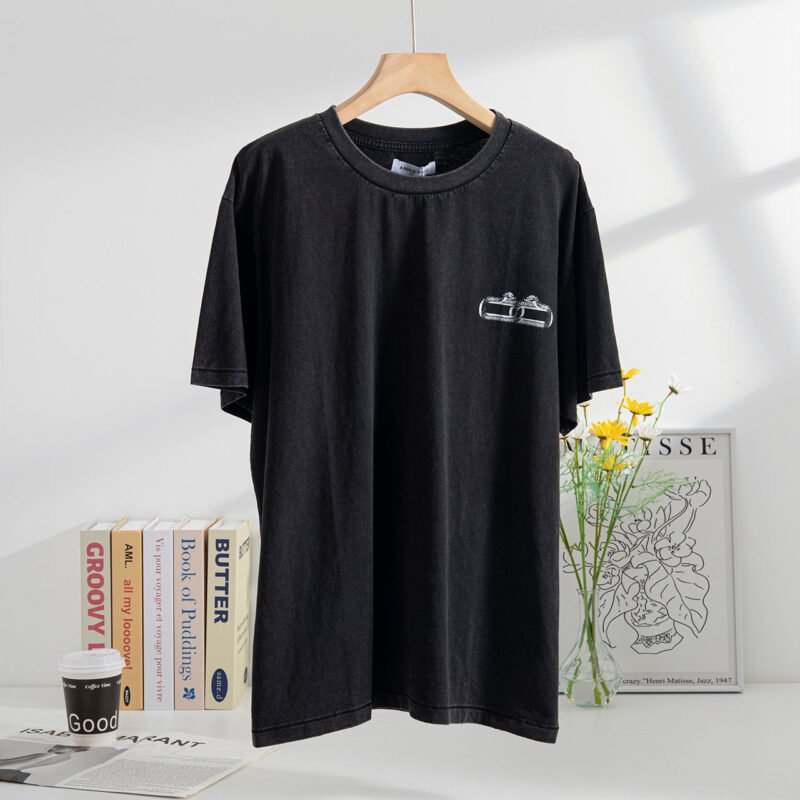 Snake Button Print Washed Faded Women's Short Sleeve T-Shirt-ABT35BK - 图片 3