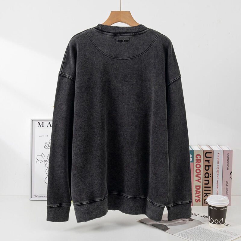 Autumn and Winter Black and Gray Classic Letter Printing Fried Color Washed Fried Snowflake Loose Women's Sweatshirt-ABS2410 - 图片 9
