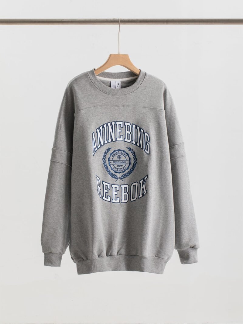 Grey Front Letter Patchwork Round Neck Mid-length Plush Women's Sweatshirt-ABS2490GY - 图片 13