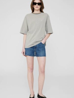 Classic Logo Embroidery Loose Women's Green Striped Short-sleeved T-shirt-ABC11GNstrip