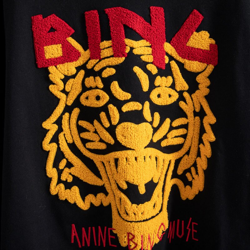 Classic Tiger Head Hand-cranked Embroidery Lining Fleece Round Neck Sweatshirt-ABS2435BK - 图片 5