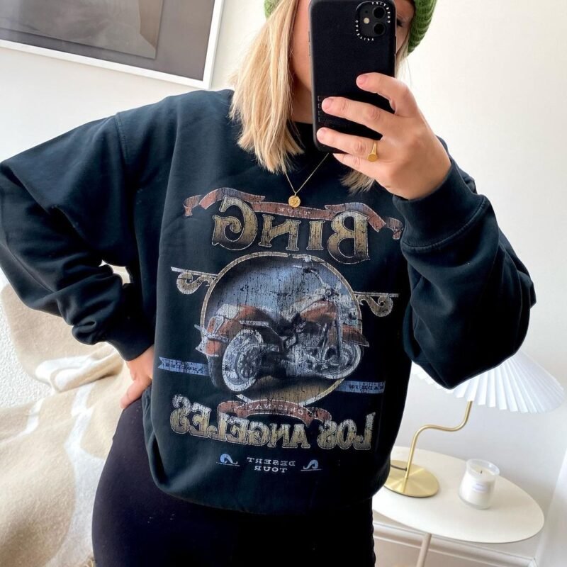 Autumn and Winter Retro Snowflake Washed Motorcycle Print Fleece Women's Sweatshirt-ABS2454BK