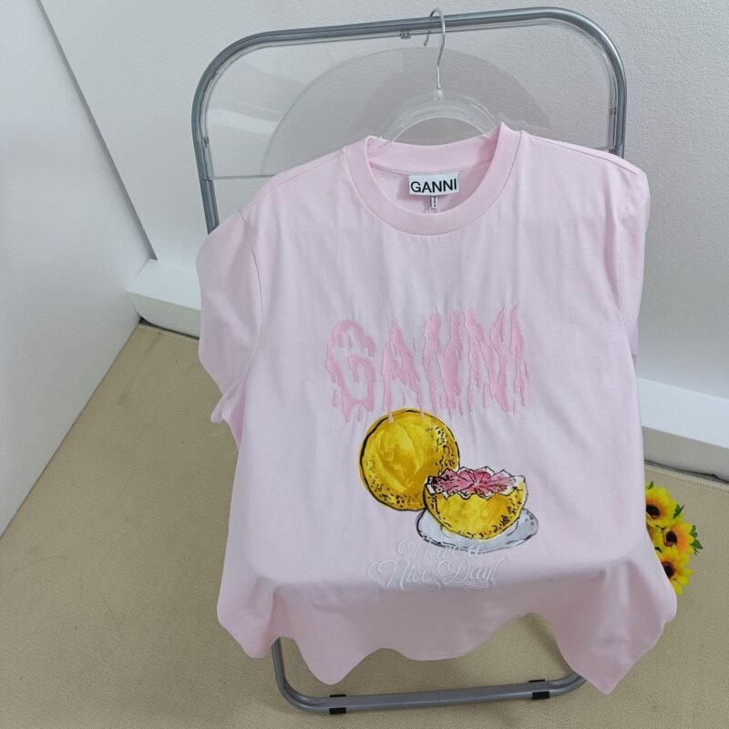 Blue Letter Embroidery Cat Printed T-shirts Women Crew Neck Cotton Short Sleeve Tops Tees-GN20 - 图片 8
