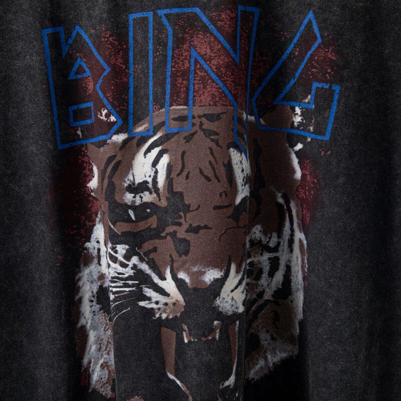 LBeige Tiger Head Print Distressed Washed Snowflake Short-sleeved T-shirt for Women-ABT04WT - 图片 9