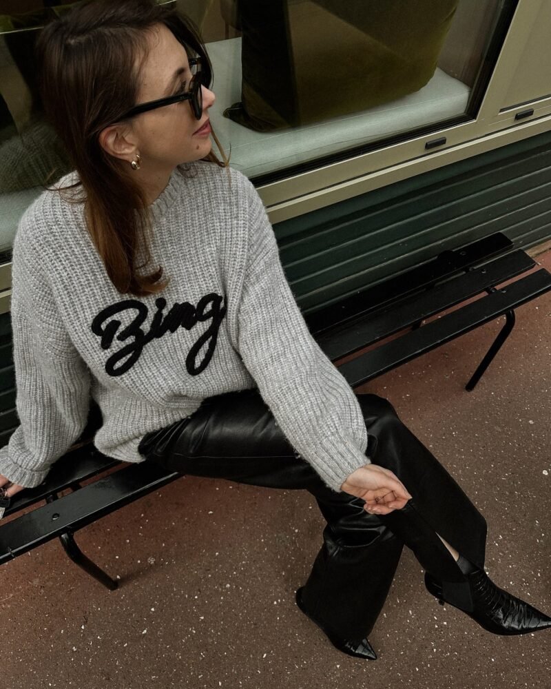 Winered Letter Embroidery Round Neck Sweater Women's Sweater-ABB06GY - 图片 8