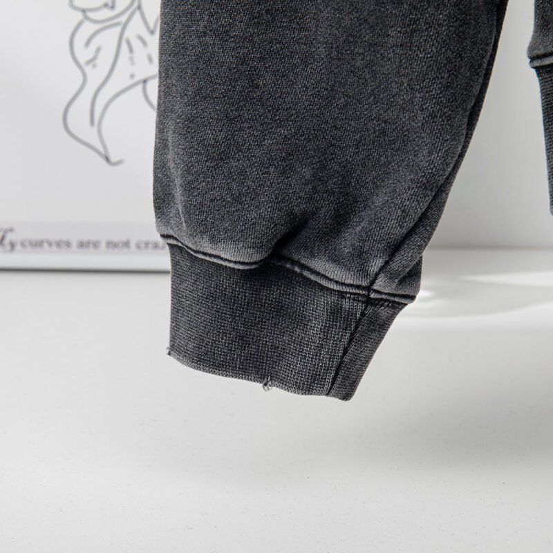 Green Classic Letter Print Washed Color Fried Snowflake Loose Hooded Sweatshirt-ABS2405GN - 图片 19