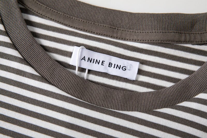 Autumn Light Green Striped Logo Embroidery Women's Loose Long-sleeved T-shirt-ABC12GNstrip - 图片 7