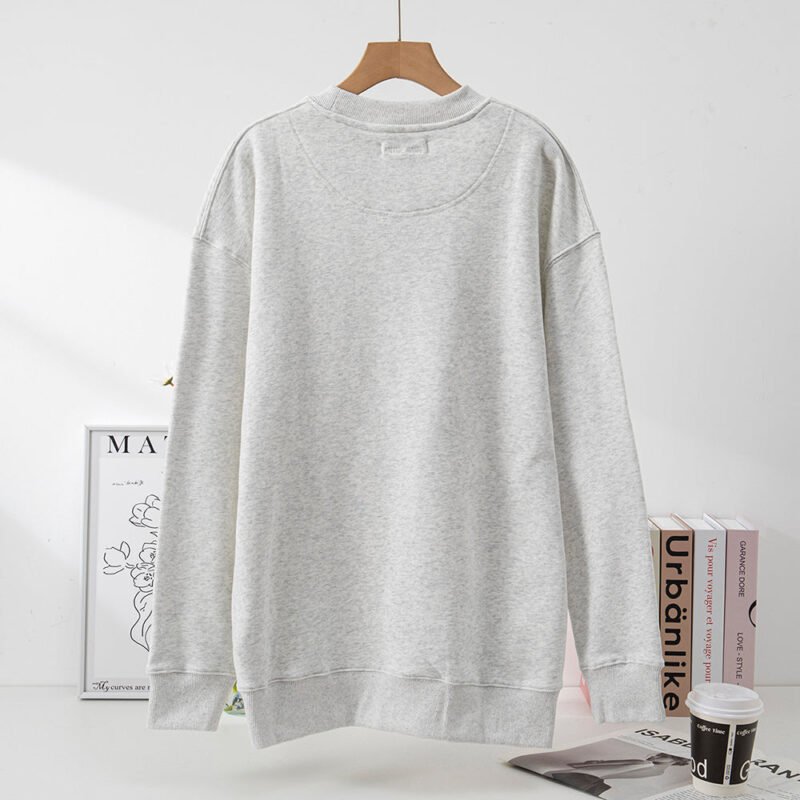 Autumn and Winter Classic Letter Print White and Gray Lining Fleece Round Neck Women's Sweatshirt-ABS2436GY - 图片 4