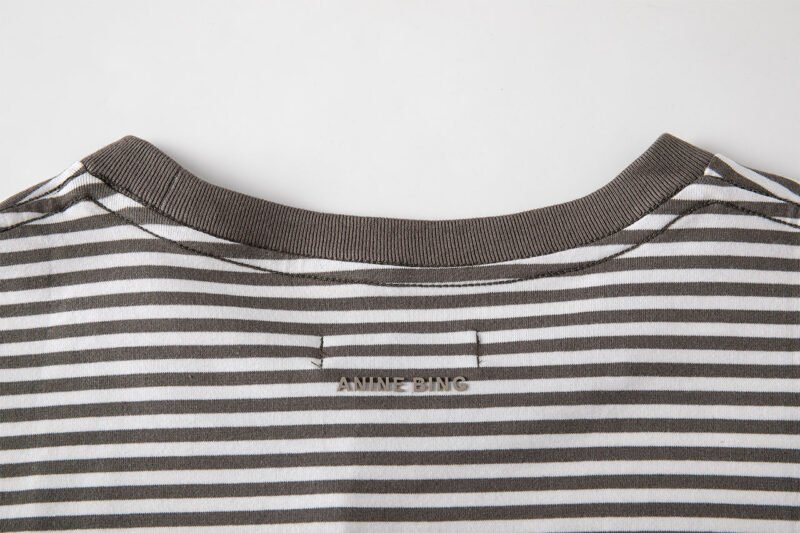 Autumn Light Green Striped Logo Embroidery Women's Loose Long-sleeved T-shirt-ABC12GNstrip - 图片 10
