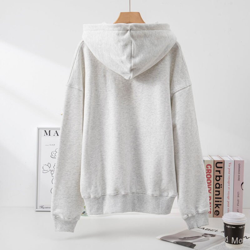 Autumn and Winter Women's Classic Letter Print Lining Fleece Gray Hooded Sweatshirt-ABS02401GY - 图片 5