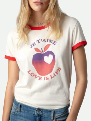 Gradient Apple Letters Contrast Color Cotton Women's Short Sleeve T-Shirt-DH-ZV-49