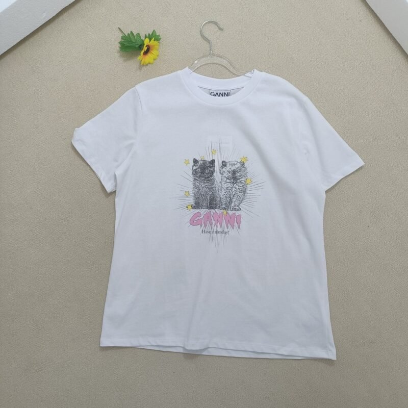 Cats Graphic Printed Letter White T-shirt Women Crew Neck Cotton Fashion Casual Cozy Tops T-shirts-GN11 - 图片 18