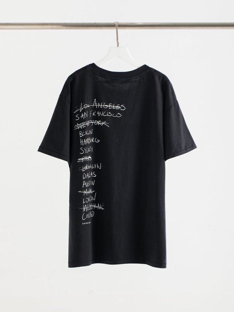 Letter Printed Washed Black and Gray Distressed Women's Short Sleeve T-Shirt-ABT49BK - 图片 4