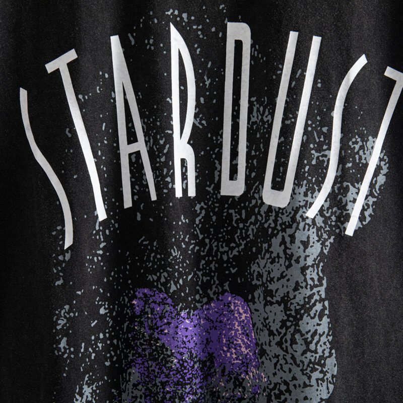 Letters White Ink Digital Print Faded Washed Short Sleeve T-shirt-ABT28BK - 图片 5