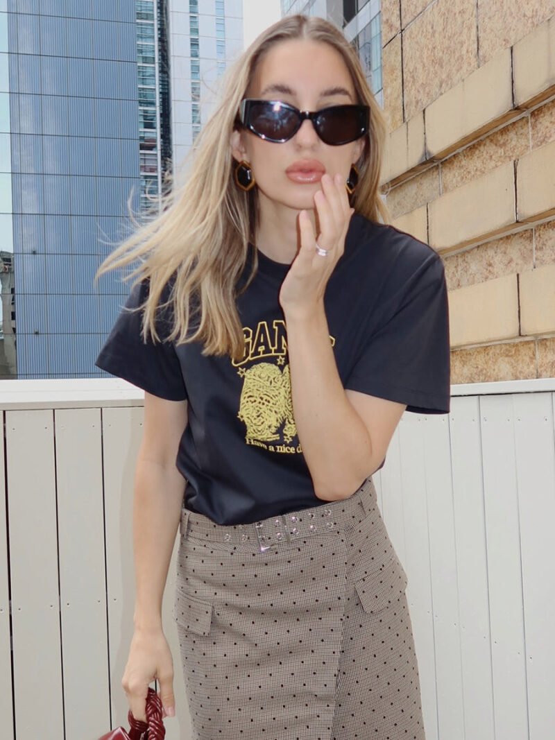 Animal Printed Letter Embroidery T-shirt Women Crew Neck Cotton Vintage Casual Black Short Sleeve T-shirts-GN13