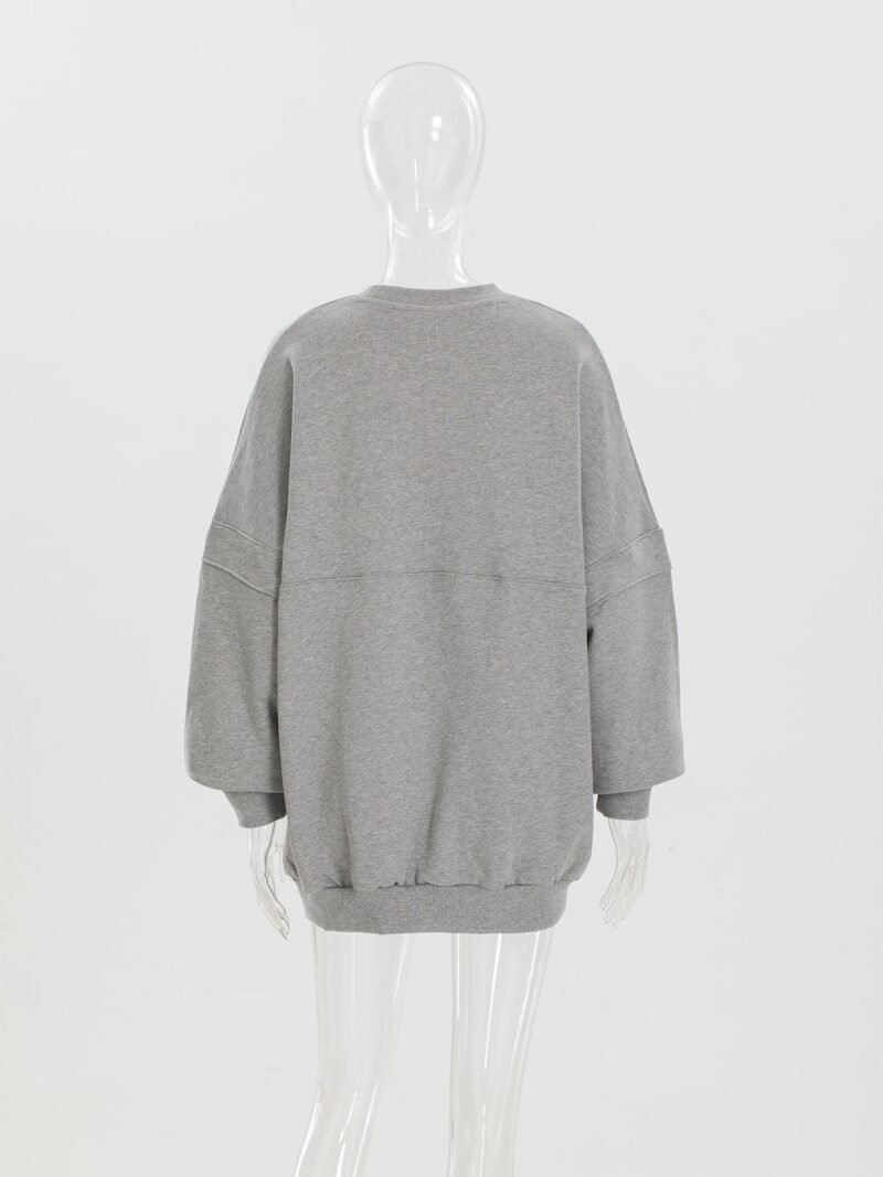 Grey Front Letter Patchwork Round Neck Mid-length Plush Women's Sweatshirt-ABS2490GY - 图片 4