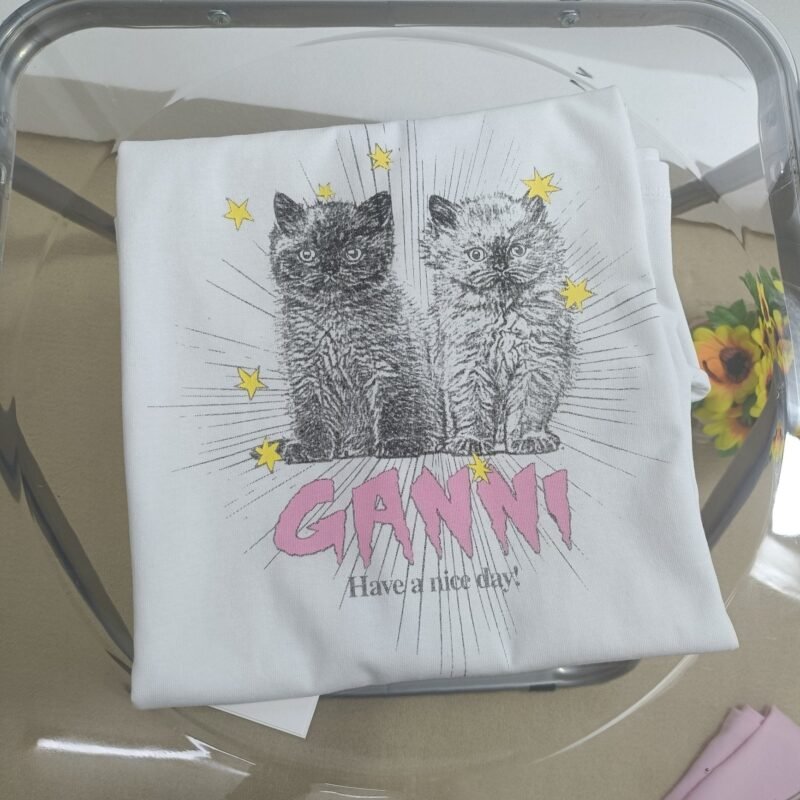 Cats Graphic Printed Letter White T-shirt Women Crew Neck Cotton Fashion Casual Cozy Tops T-shirts-GN11 - 图片 6