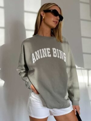 Bean Paste Green Classic Letter Embroidery Embroidery Plus Velvet Women's Round Neck Sweater-ABS2422GN