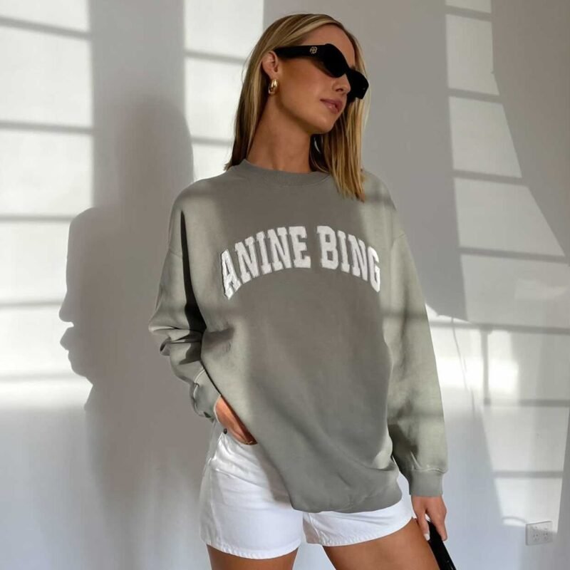 Bean Paste Green Classic Letter Embroidery Embroidery Plus Velvet Women's Round Neck Sweater-ABS2422GN