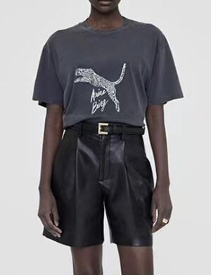 2025 Summer White Leopard Letter Printed Black and Gray Women's Short Sleeve T-shirt-ABT48BKD